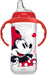 NUK baby sippy cup with red handles and a Minnie Mouse graphic on the front.