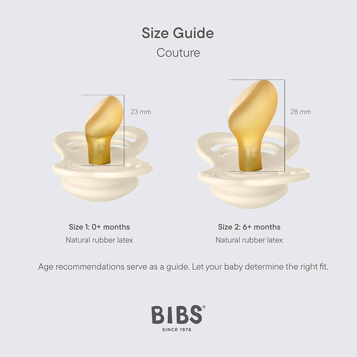 Bibs Couture Collection Natural LATEX Rubber Anatomical Nipple Pacifiers - 2 Pack