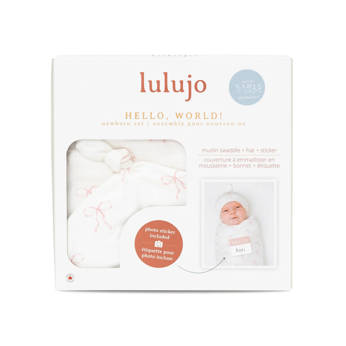 Lulujo Blanket & Knotted Hat Hello World