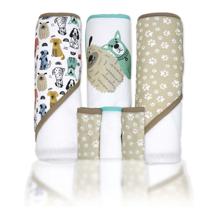 Rose Textiles 6pc Bath Set - 3 Hooded Towels w/ 3 Washcloths