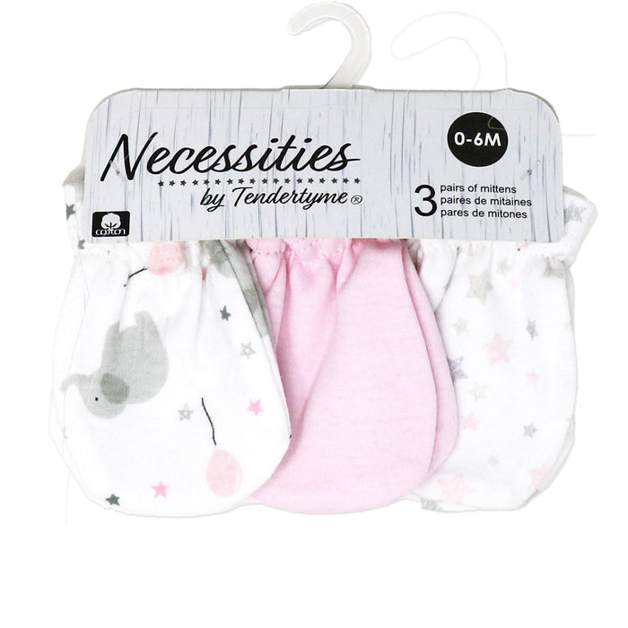 Necessities by Tendertyme Anti-Scratch Mitts – 3 Pack, 100% Cotton (0–6 Months)