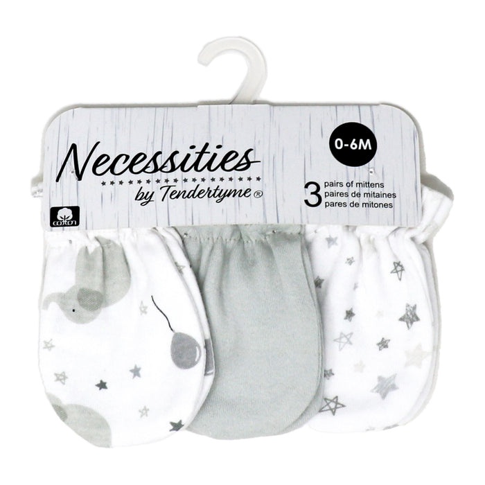 Necessities by Tendertyme Anti-Scratch Mitts – 3 Pack, 100% Cotton (0–6 Months)
