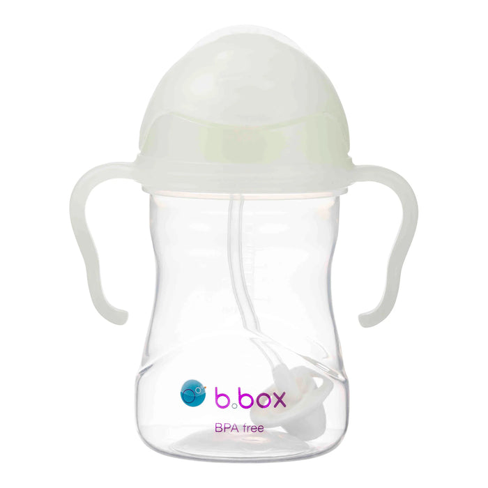 b.box BPA free sippy cup with white handles and lid shown on a white background.