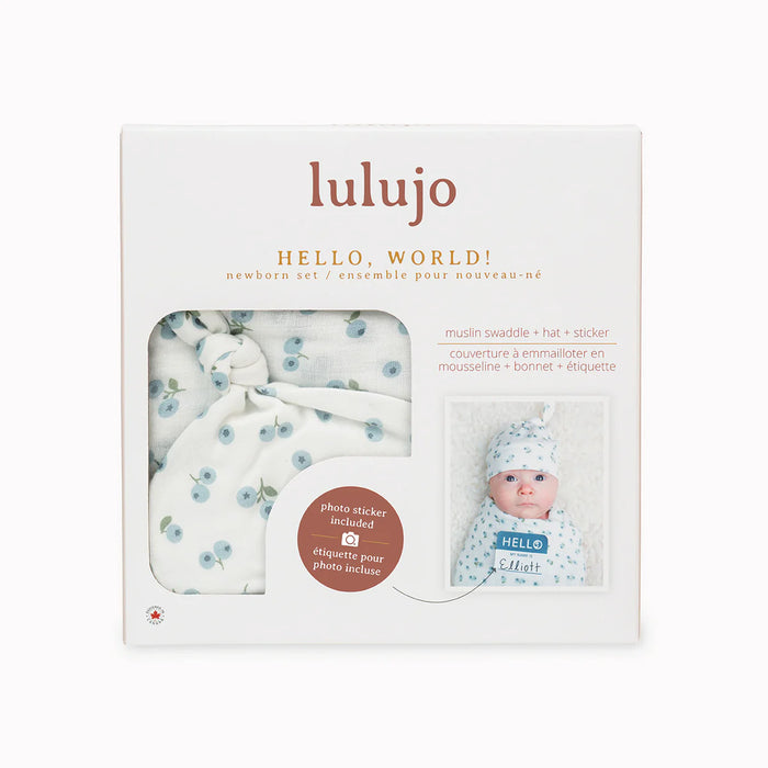 Lulujo Blanket & Knotted Hat Hello World