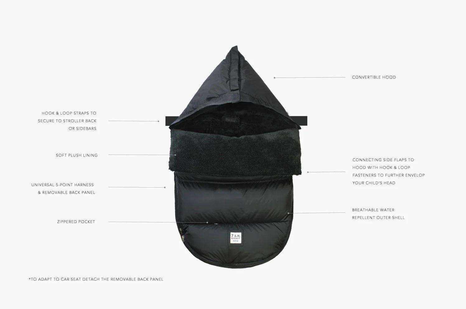 7 A.M.® - 7 A.M ENFANT Car Seat Cover & Stroller Footmuff Plush Pod - Plush Black