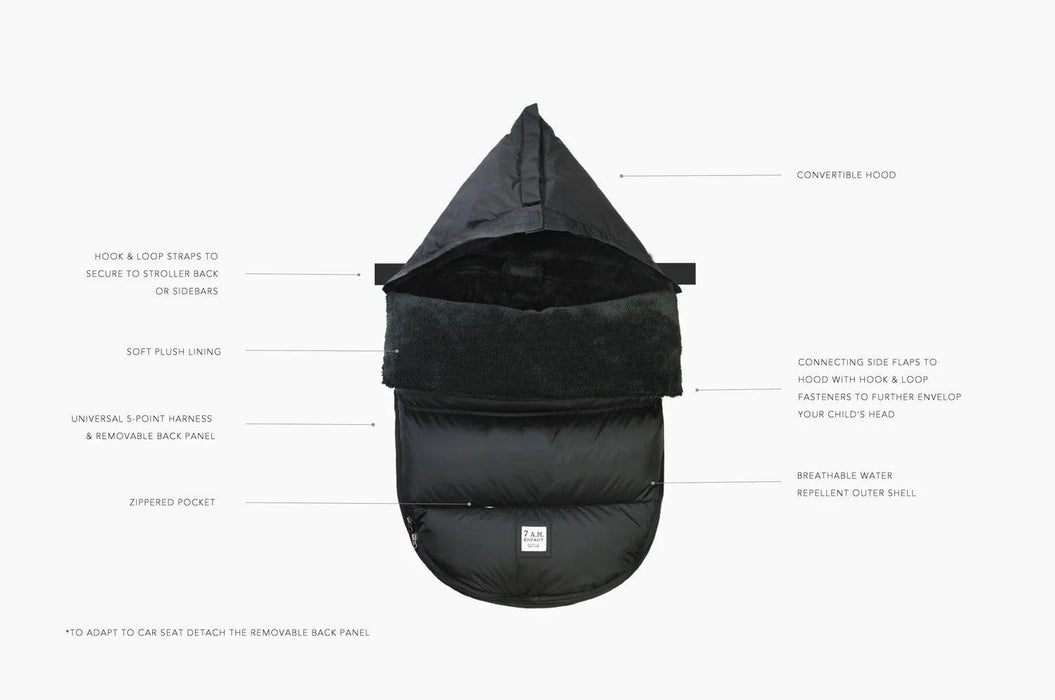 7 A.M.® - 7 A.M ENFANT Car Seat Cover & Stroller Footmuff Plush Pod - Plush Black