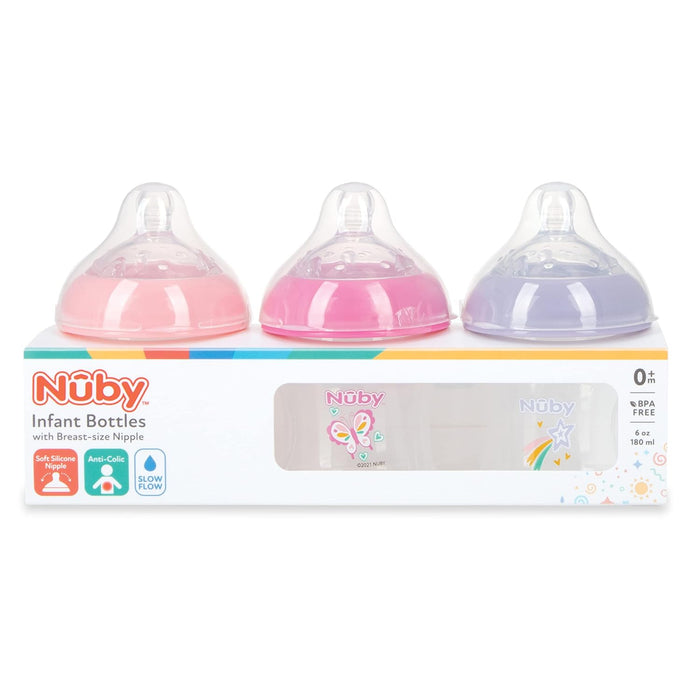 Biberons pour bébé à col large de Nuby avec tétine à débit lent - Lot de 3 - 8 oz