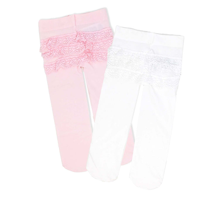 Baby Mode® 2 Pack Ruffle Tights Pink & White | 0-6m to 2-4T