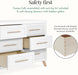 White dresser with soft-closing drawers and English dovetail joints, shown partially open.
