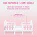 White and pink toddler bed with four wooden safety side rails, Barbie theme, on pink background