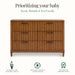 Modern wooden baby dresser with three drawers, eco-friendly and made from durable hardwood.