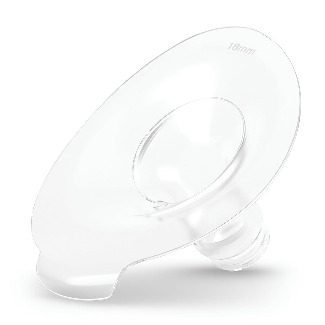 Philips Avent 18mm breast pump flange shown close-up on a white background.