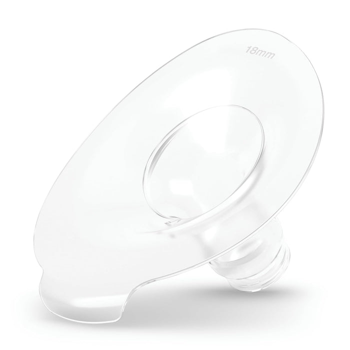 Philips Avent 18mm breast pump flange shown close-up on a white background.