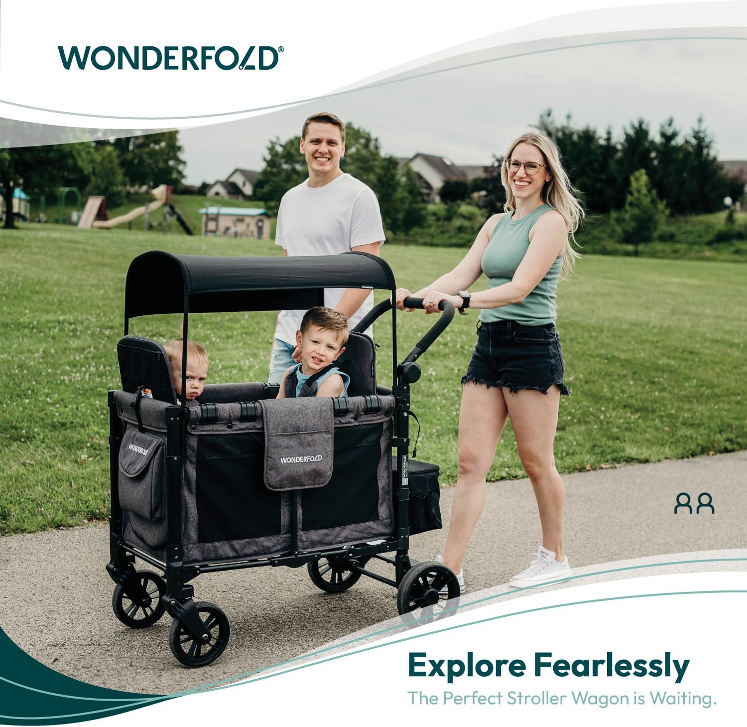 Wonderfold W2 ELITE Push Double Stroller Wagon