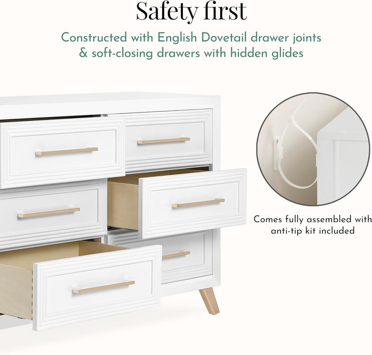 White dresser with English dovetail joints, soft-closing drawers, anti-tip safety kit