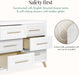 White dresser with English dovetail joints, soft-closing drawers, anti-tip safety kit