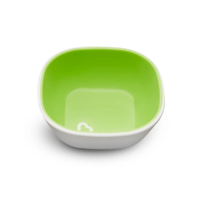 Munchkin deep green baby bowl with white trim shown on a white background.