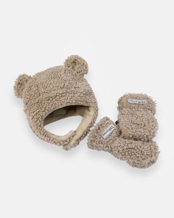 7 AM The Cub Set - Teddy Ourson - Ensemble bonnet et moufles pour bébé