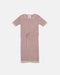 7AM Hug Me ribbed knit dress in ash rose with short sleeves and belt, laid flat on white background.