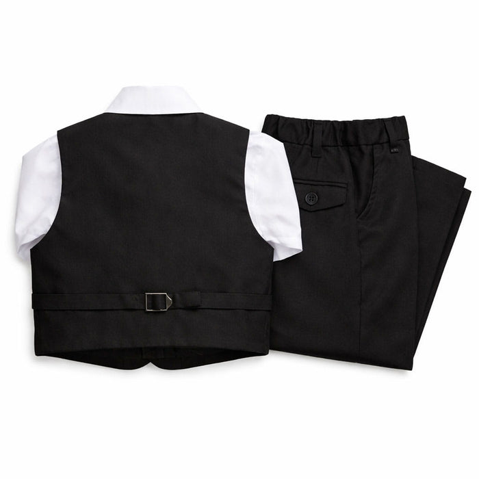 Black toddler suit set with white shirt, vest, and pants, formal kids clothing