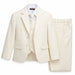 Ivory boys' formal suit with jacket, vest, tie, and dress pants displayed on a white background.