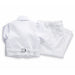 White boys suit with vest and pants displayed flat on a white background.