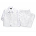 Boys white formal suit set with shirt, vest, tie, and pants laid flat on a white background.
