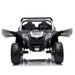Kids ride-on racing truck toy in black and white, shown from the front on a white background.