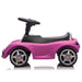 Pink ride-on toy car for kids shown in profile on a white background.