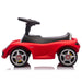 Red ride-on toy car for kids shown in profile on a white background, featuring black seat and steering wheel.
