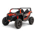 Kids ride-on electric off-road vehicle in black and red shown on a white background.