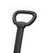 Black stroller handlebar close-up against a white background, showing ergonomic grip detail.