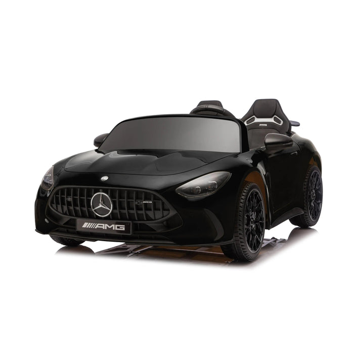 Mercedes AMG black ride on toy car for kids shown on a white background.