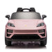 Pink Porsche ride-on toy car for kids shown from the front on a white background.