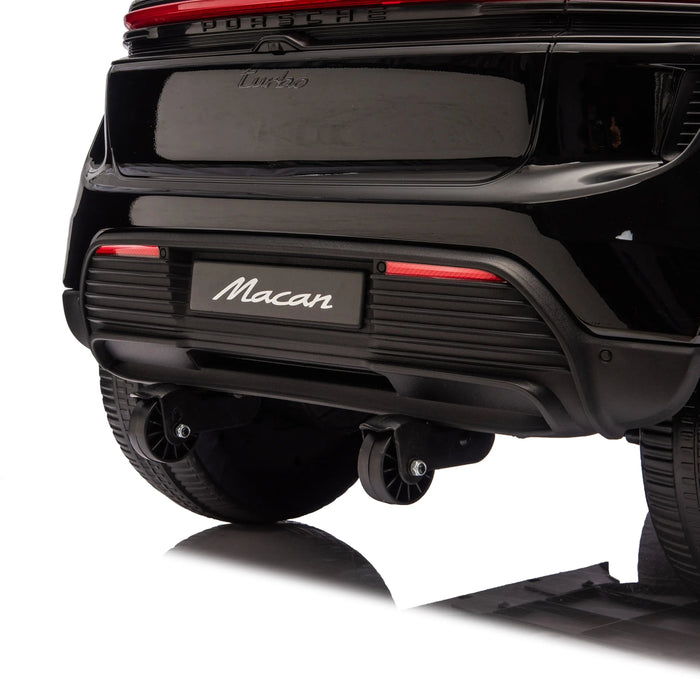 Porsche Macan Turbo kids ride-on car rear view showing detailed taillights and dual wheels.