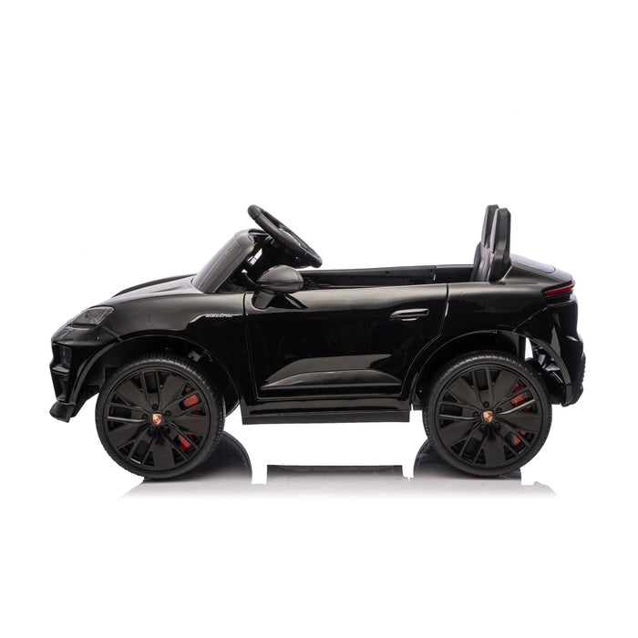 Black kids electric ride-on car styled as a luxury SUV, shown in profile on a white background.