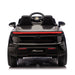 Porsche Macan kids ride-on car in black, rear view detail with visible logo and seats.