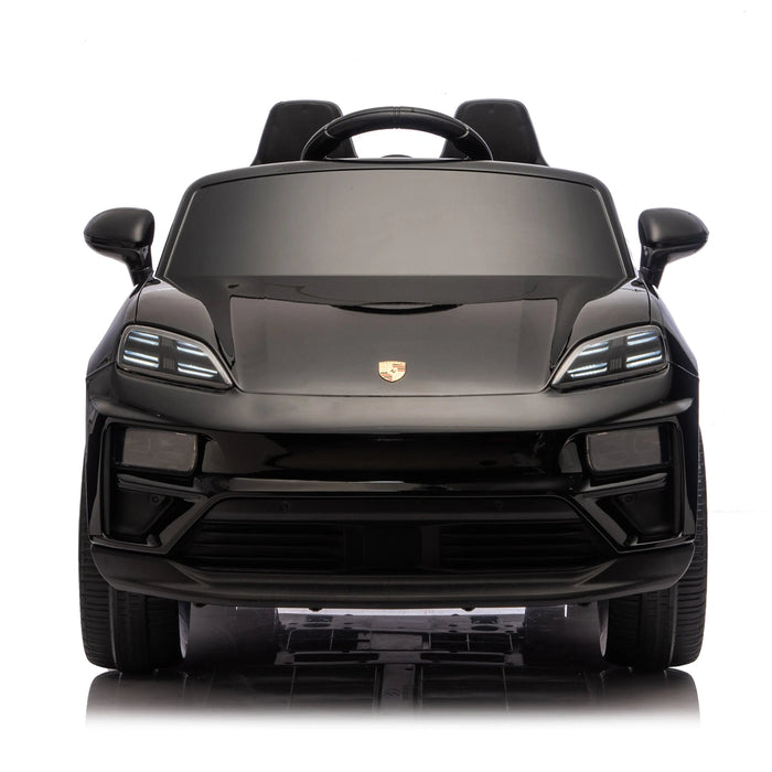 Black Porsche kids ride-on car shown from the front on a white background