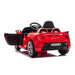 Porsche Carrera GT ride-on toy car in red, rear view with doors open, shown on a white background.