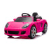 Pink ride-on toy sports car for kids shown on a white background.