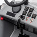 Kids ride-on car dashboard featuring steering wheel, ignition key, gauges, and control switches.