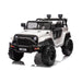 Kids ride-on white Jeep style toy car with rugged tires shown on a white background.