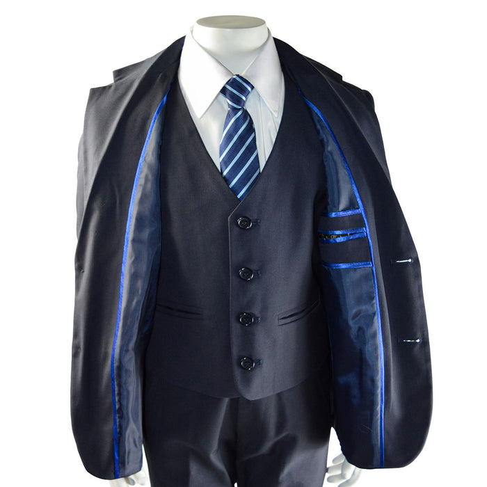 Formal Kids Wear Boys 5-Piece Formal Suit Set – Elegant Navy Suit (Ages 3m–22Y)