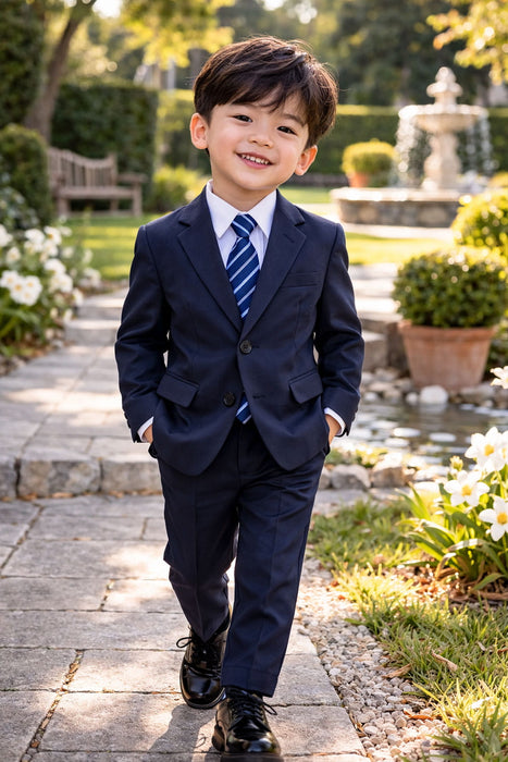 Formal Kids Wear Boys 5-Piece Formal Suit Set – Elegant Navy Suit (Ages 3m–22Y)