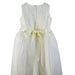 Ivory dress with lace bodice and rhinestone belt displayed on a white background.