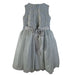 Silver glitter dress with lace bodice and satin bow, shown from the back on a plain background.