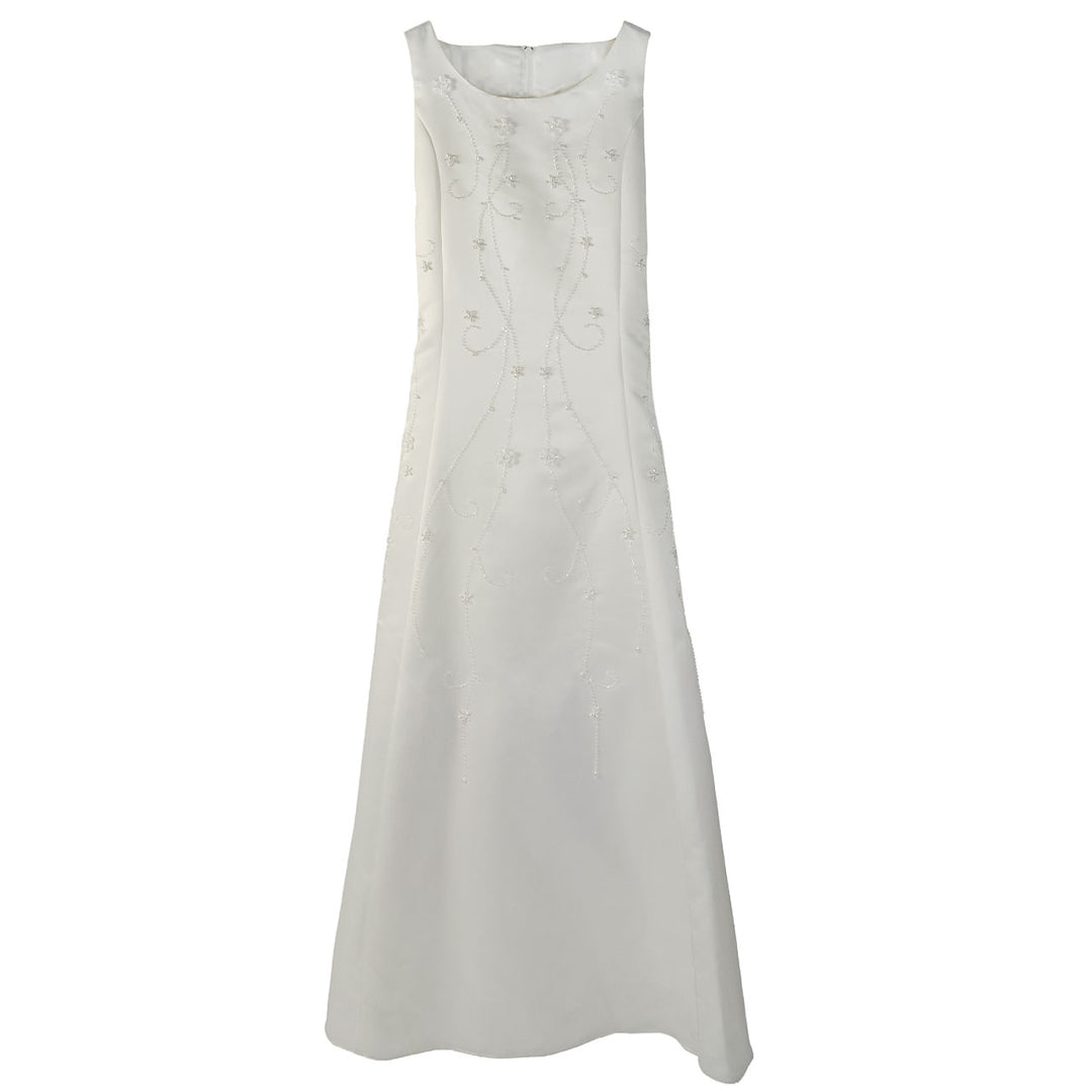 Flower Girl Party Dress ivory color with floral embroidery shown on a plain white background.