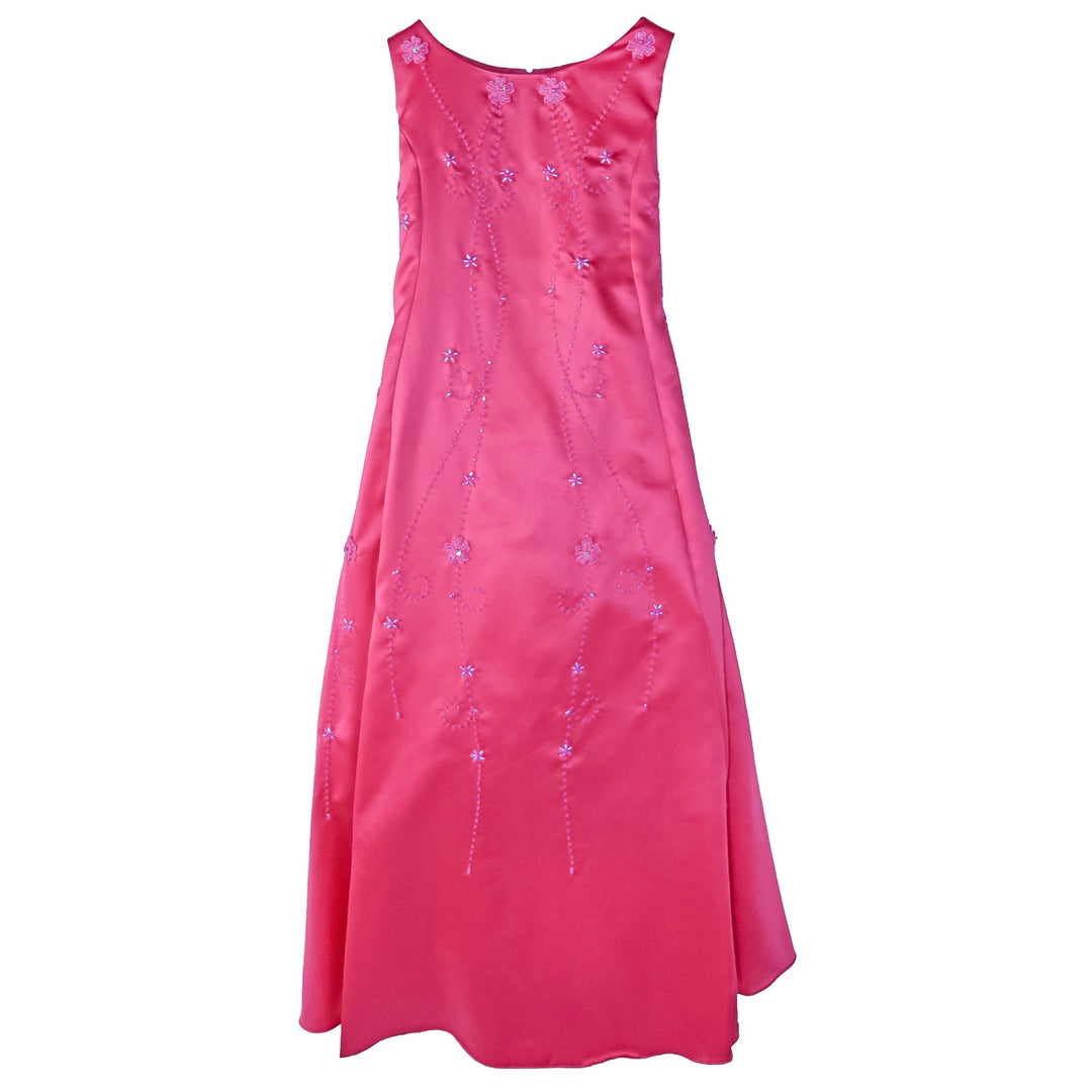 Flower Girl Party Dress in magenta with floral embroidery, displayed on a white background.