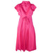 Magenta flower girl party dress with short sleeves and bow, shown from the back on a white background.