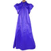 Violet flower girl party dress with short sleeves and embroidered details hanging on a hanger.